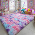 Amdrebio Hot Pink Rainbow Area Rug for Girls Bedroom 6x9, Large Fluffy Cute Fuzzy Colorful Pastel Kids Rugs for Nursery Playroom Classroom, Shaggy Princess Carpet for Baby Toddler Teen, Home Decor