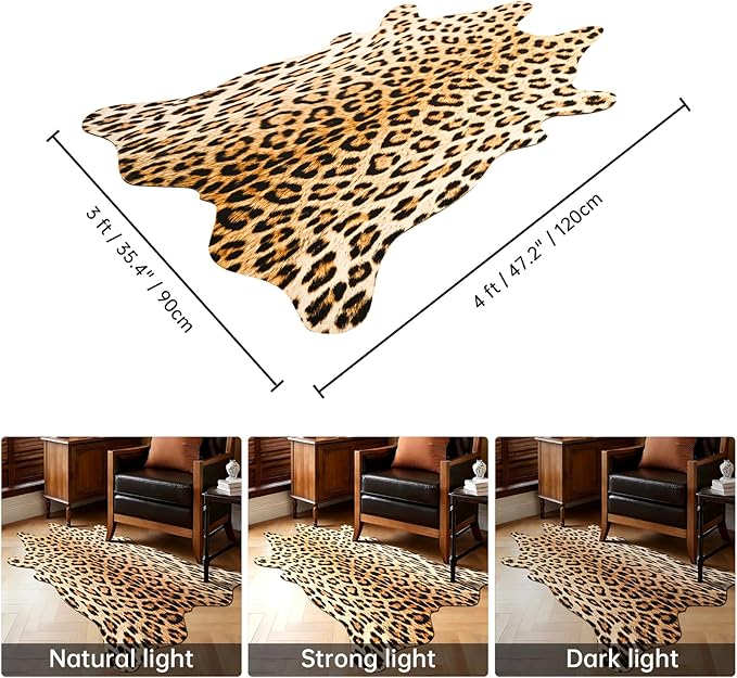 HOMORE Leopard Rug, 3x4 Feet Animal Skin Print Rug,Small Cheetah Rugs for Wall Art Decor,Western Floor Carpet for Bedroom Bedside Living Room Desk