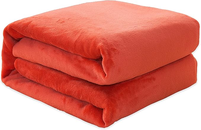 Elegant Comfort Luxury Velvety Feel Blanket, All-Season Lightweight Blanket, Ultra Plush, Soft, Cozy-Fuzzy Flannel Fleece for Couch, Sofa, Bed, Travel, Solid Design, Twin/Twin XL, Coral