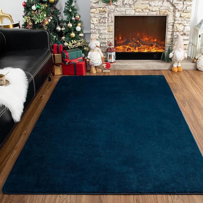 Przemy Washable Area Rug for Bedroom Living Room, 4x6 Feet Navy Blue Memory Foam Rugs, Super Soft Modern Indoor Carpet for Kids Room Boys Girls Dorm Bedside Nursery Decor Mat