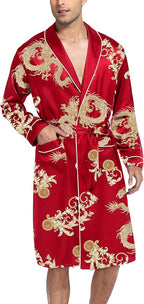 SWOMOG Men's Satin Robe Silky Kimono Bathrobe with Shorts Set Lightweight Soft Loungewear Nightwear