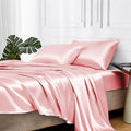 MR&HM Satin Bed Sheets, King Size Sheets Set, 4 Pcs Silky Bedding Set with 15 Inches Deep Pocket for Mattress (King, Light Pink)