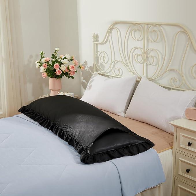 White Satin Pillowcases Body Pillow for Hair and Skin,White Body Pillow Silk Pillowcase with Envelope Closure Princess Room Decoration