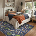 Lahome Chloe Insect Botanical Washable 5x7 Area Rugs for Living Room, Non Slip Blue Rug for Bedroom, Boho Indoor Throw Dining Room Carpet for Under Table Entryway Kitchen Office(Dark Blue,5x7)