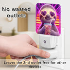 Sloth Night Lights Plug Into Wall, Playful Cartoonish Heart-Shaped Glasses Drink Summer Peach Smart Outlet Plug in Led Night Light Lamp for Living Room Entryway Kitchen Decor 2pcs