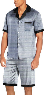 Ekouaer Men Satin Silk Pajamas Set with Pockets Sleepwear Shorts Satin Summer Loungewear 2 Piece Button Down Set S-3XL