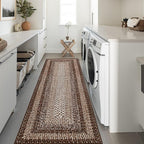 RUGSREAL Runner Rug for Hallway Kitchen Runner Carpet 2x10, Machine Washable Long Runner Throw Mat, Non Slip Entryway Rug Stain Resistant Braided Printed Carpet for Bedroom Living Room, Brown