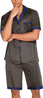 Ekouaer Men Satin Silk Pajamas Set with Pockets Sleepwear Shorts Satin Summer Loungewear 2 Piece Button Down Set S-3XL