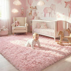Amdrebio Pink Area Rug 6x9 for Girls Bedroom, Large Shag Fluffy Rugs for Living Room Decor, Cute Fuzzy Furry Carpet for Kids, Baby, Teen, Classroom, Nursery, Soft Plush Floor Rug for Playroom, Office