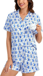 SWOMOG Womens Silk Satin Pajamas Set Short Sleeve Sleepwear Button Down Top and Shorts Loungewear 2 Piece Pjs Set XS-3XL