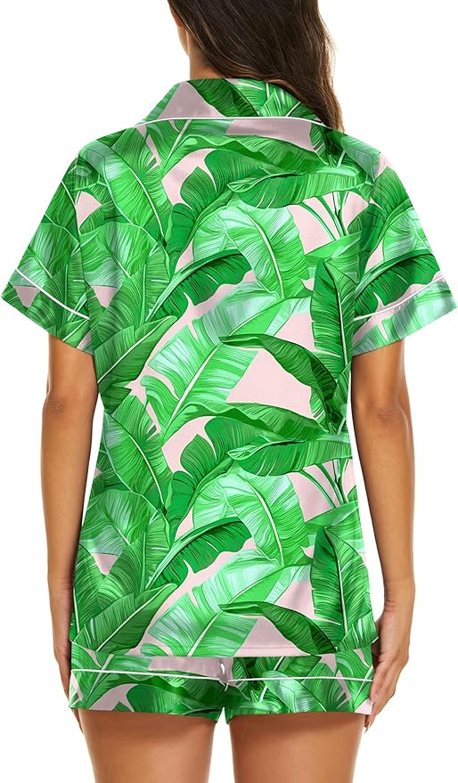 Ekouaer Silk Pajamas for Women Short Sleeve Sleepwear Soft Button Down Loungewear 2 Piece Satin Pjs Shorts Set