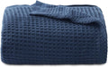 Bedsure Gentlesoft 100% Cotton Throw Blanket for Couch 50x70 inches - Cooling Breathable and Soft for Spring Summer, Waffle Weave Throw Blanket for Office, Navy