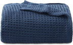 Bedsure Gentlesoft 100% Cotton Throw Blanket for Couch 50x70 inches - Cooling Breathable and Soft for Spring Summer, Waffle Weave Throw Blanket for Office, Navy