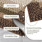 RUGSREAL Machine Washable Area Rug 6x9 Braided Rug for Living Room Modern Braid Printed Large Bedroom Rug Non Slip Dining Room Throw Rug Farmhouse Accent Carpet for Home Decor, Moss/Brown