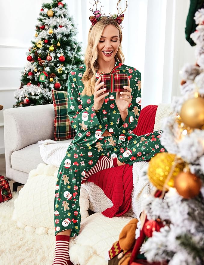 Ekouaer Women Satin Silk Pajamas Classic Long Sleeve Button Down Pjs Set Soft Loungewear
