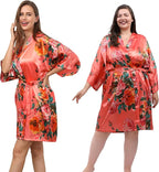 QXQTER Peony Floral Silky Satin Robe Wedding Bridal Party Bride Bridesmaid Robes for Women Dressing Gown Kimono Robe