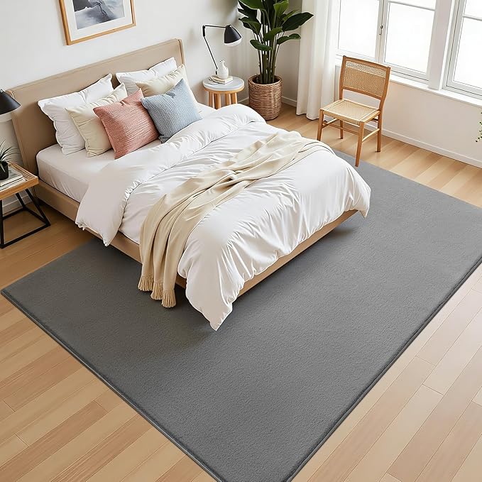 SHACOS Silky Soft Faux Rabbit Fur Area Rug 3'x5' Non Slip Washable Padded Throw Rugs Fluffy Cozy Indoor Modern Carpet for Living Room Bedroom Dining Room Kids Room Dorm Home Decor, Grey