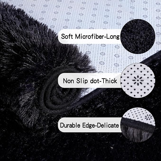 KING DARE 8x10 Area Rugs for Living Room, Soft Plush Fluffy Shaggy Fuzzy Furry Large Black Rug, Anti-Slip Washable Modern Big Floor Carpet for Bedroom Aesthetic Home Decor
