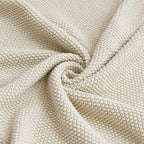 Longhui bedding Cotton Cable Knit Throw Blanket for Couch Sofa Bed, Home Decorative, Lightweight Woven Blankets with Bonus Laundering Bag, 50“ x 60”, Beige