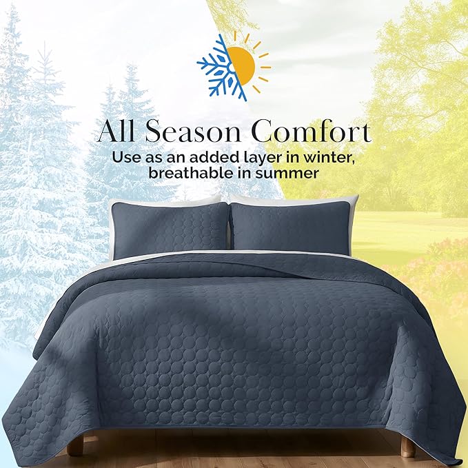 Southshore Fine Living, Inc. Oversized Full Size Quilt Bedding Set, Lightweight Bedspread Queen Size, Soft Coverlet 3-Piece Set with Two Matching Quilted Pillow Shams, Navy Blue