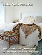 YnM Basketweave Chunky Knit Throw, Solid Neutral Vibe Textured Blanket with Tassel for Home Decor, 50 x 60 in, Beige