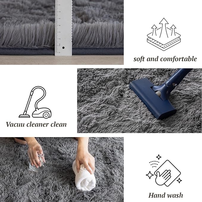 5x7 Area Rugs for Living Room Bedroom, Soft Fluffy Shaggy Bedside Rug, Indoor Floor Carpet for Kids Playroom, Dorms, Nursery Rooms, Home Decor (Grey 5'x7')