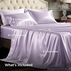 Bedsure Satin Sheets Full Size - 4 Piece Silky Bedsheets with 15 Inches Deep Pocket Fitted Bedsheet,1 Flat Sheet, 2 Satin Pillowcases, Good for Hair & Skin (Full, Lavender)
