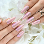 Hypnaughty 24 Pcs Light Pink Almond Chrome Luxury Press On Nails and Glue Reflective Medium Long Pointed False Nails (Light Pink Almond Chrome)