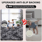 9x12 Shag Area Rugs for Living Room, Extra Large Ultra Soft Fluffy Furry Rug for Bedroom, Indoor Carpet Plush Fuzzy Nursery Rugs for Girls and Boys, Dorms, Home Decor Aesthetic, Tie-Dyed Black Grey