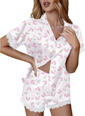 Ekouaer Womens Lace Satin Pajama Set Button Down Pj Shorts Set Bridesmaids Getting Ready Outfits Casual Sleepwear XS-XXL