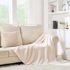 Cream White Chunky Knit Throw Blanket 50"x60" - Soft Cozy Thick Knitted Blanket for Couch Sofa Bed, Cute Christmas Decorative Throw for Living Room