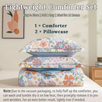 ALEISSEL Blue Floral Cotton Comforter King Size - Vibrant Artistic Blooms & Boho Geometric Patterns, White & Soft Blue, 3PC Lightweight Bedding Sets with Down Alternative Fill(104"×90")