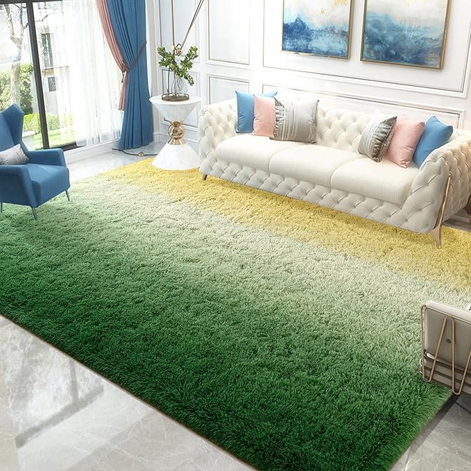 Yellow Green Area Rugs 4x6 Feet Rug for Bedroom Living Room, Cute Indoor Gradient Carpets, Plush Soft Rug for Kids Room, Fluffy Rugs for Girls Boys Nursery Room Home Decor