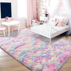 ISEAU Rainbow Rug for Living Bedroom, 6 x 9 Feet Fluffy Area Rugs for Bedroom, Ultra Kawaii Abstract Shaggy Colorful Carpet, Fuzzy Cute Rug for Kids Girl Room Decor