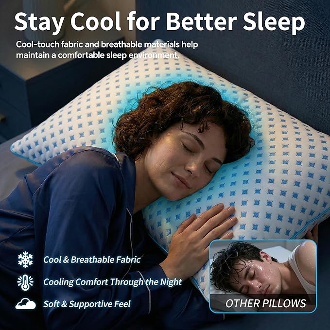 Queen Size Pillow 1 Pack for Sleeping, Cooling Adjustable Memory Foam Pillow, Dual Fill Design Helps Maintain Shape, Breathable Washable Cover