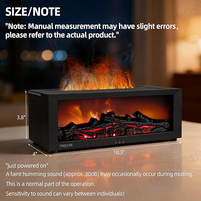 TMEHM Fireplace Flame Air Diffuser Humidifier,7 Colors Aromatherapy Essential Oil Diffuser,Ultrasonic Aroma Humidifier with Timer for Home,Bedroom,Office,Yoga (Black, L)