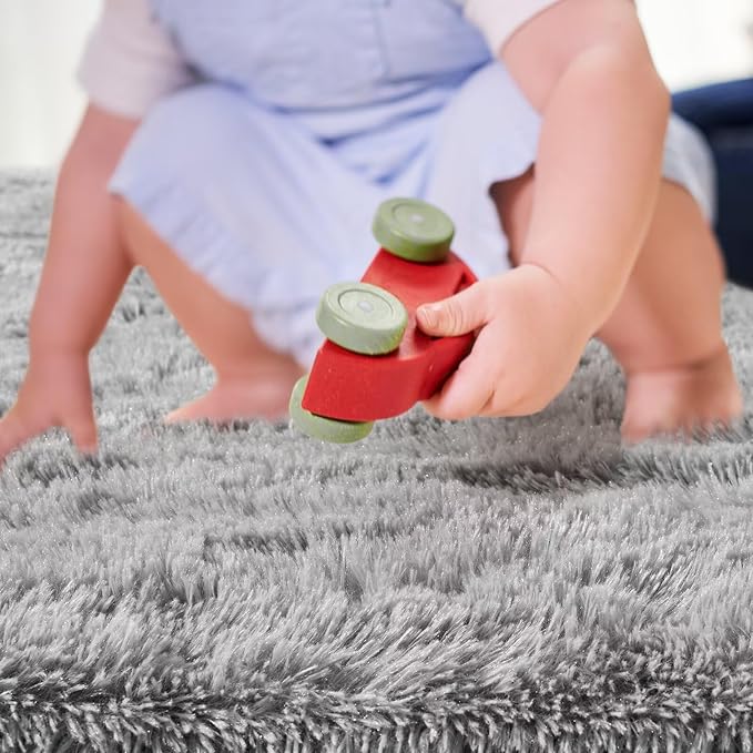 junovo Grey Washable Area Rug for Boys Bedroom Living Room, 5x8 Soft Non-Slip Fluffy Rugs, Shag Plush Memory Foam Carpet for Kids Room Baby Nursery Home Decor