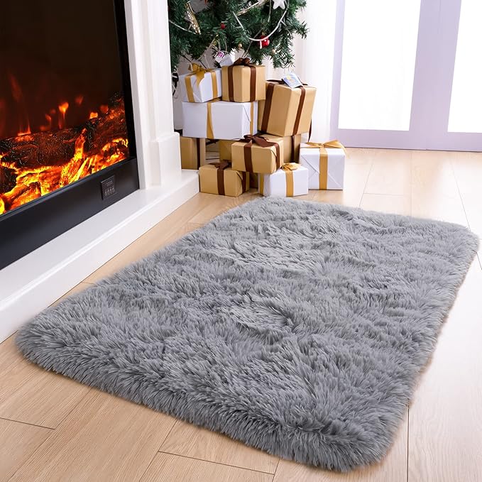 Noahas Door Mat Indoor Entrance,2x3 Shaggy Small Grey Area Rugs for Entryway,Non-Slip Fluffy Entry Bedroom Rug,Soft Plush Bedside Throw Kids Carpet