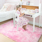 Amdrebio Tie-Dyed Pink and White Rug 5x8 for Girls Bedroom, Soft Area Rugs for Kids Room, Cute Fluffy Fuzzy Princess Rugs for Playroom Dorm, Furry Shaggy Carpet for Baby Nursery, Preppy Room Decor