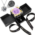 Lebana Preserved Light Purple Real Rose with Heart I Love You Necklace -Eternal Flowers Rose Birthday Gifts for Women Her Mom Wife Girlfriend Grandma on Valentines Mothers Day Christmas Anniversary