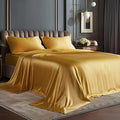 BEDELITE King Size Sheets Set, Luxury Soft Gold Satin Sheets for Hair and Skin, Similar to Silk Bed Sheets Set 4 Pieces with 1 Deep Pocket Fitted Sheet, 1 Flat Sheet, and 2 Pillowcases