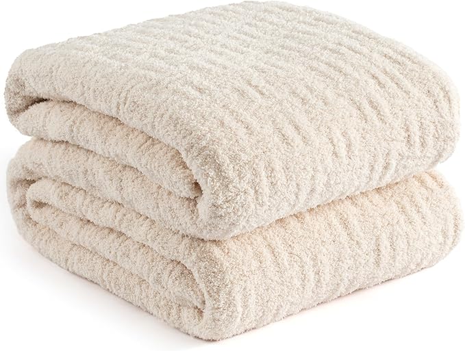 Buttery Soft Knit Throw Blanket 50x60 for Couch, Reversible Decorative Sofa Blanket, Lightweight Warm Microfiber Knitted Throw for Living Room, Bed, Farmhouse Cozy Gift, Ivory White