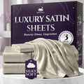 SLEEP SANCTUARY Satin Sheets Twin Size – 3 Piece Luxury Silky Bed Set, Softer Than Silk, 15" Deep Pocket, Cooling & Wrinkle-Free, Moisture-Wicking & Breathable for Hair & Skin (Taupe)
