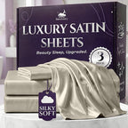 SLEEP SANCTUARY Satin Sheets Twin Size – 3 Piece Luxury Silky Bed Set, Softer Than Silk, 15" Deep Pocket, Cooling & Wrinkle-Free, Moisture-Wicking & Breathable for Hair & Skin (Taupe)