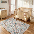 Lahome Claude Floral 3x5 Beige Nursery Rug, Non-Slip Washable Area Rugs for Dorm Bedside Entryway, Botanical Soft Boho Carpet for Kids Room, Entrance Indoor