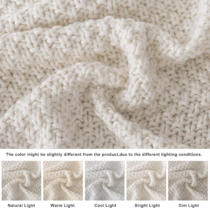 WDCOZY Chunky Cable Knit Throw Blanket Super Soft Warm Knitted Throw Blanket for Couch, Sofa, Chair, Bed Lightweight Breathable Cozy Comfortable Home Decorative Ivory Cream White 60x80 Inches