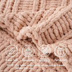 Battilo Chunky Knit Throw Blanket for Couch, 50"x60", Pink Chenille Throw Blanket, Super Soft Cozy Warm Cable Knitted Blankets for Bed, Sofa, Living Room