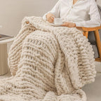 bearberry Chunky Knit Throw Blanket 50x60 Inches Handmade, Soft Chenille Yarn with Cable Rope Knot Design | Thick Cozy Large Blanket for Couch, Sofa, Bed & Living Room Home Decor | Beige