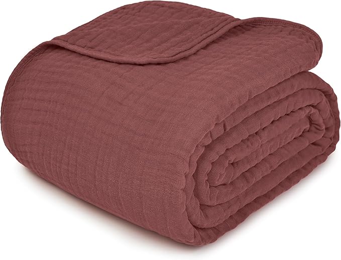 Comfy Cubs Muslin Blanket for Adults Twin 90" x 66" - 6 Layer Soft, Breathable & Lightweight Muslin Adult Blanket - Machine Washable & Designed in The US Bedding for All Seasons - Wine