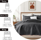 IR Imperial Rooms King Quilt Bedding Set Size (106" x 96") + 2 Pillow Shams (20" x 36"+ 2") - 3 Pcs All Season Lightweight Reversible Microfiber Coverlet Embossed Quilt Bedspread (Charcoal)